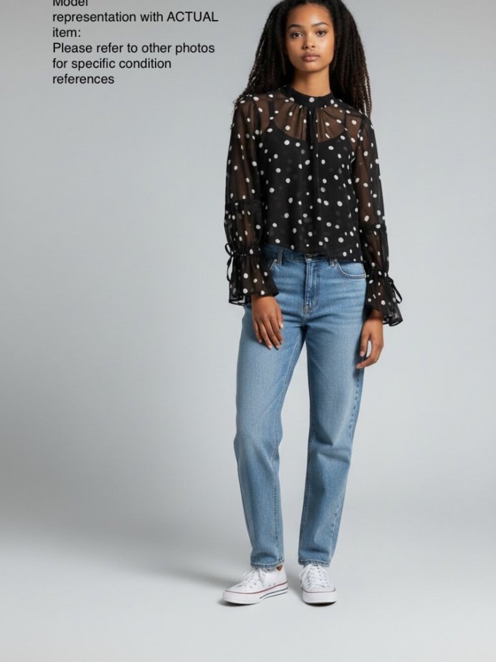 TopShop Drawstring Sleeve Sheer Dot Blouse